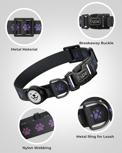 Dog Collar with Airtag Holder, IP67 Waterproof Reflective AirTag Dog Collars for Medium & Large Dogs, Adjustable Pet Collar with Twist-Lock Holder & Green Glow for Night (XL, 18.1"-27.95", Black)