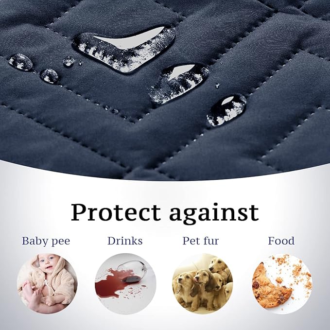 H.VERSAILTEX Futon Cover Reversible Sofa Slipcover Furniture Protector Water Resistant 2 Inch Wide Elastic Straps Sofa Bed Pets Kids Dog Cat Fit Sitting Width Up to 70"(Futon, Navy/Beige)