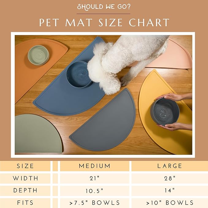 Should We Go -Waterproof Silicone Pet Food Mat - Non-Slip, Spill-Proof Feeding Mat for Floors, Raised Edge Design Easy-to-Clean Rubber Pad for Dog & Cat Bowls, 28" Across x 14" Deep, Large-Ocean Blue