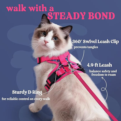 rabbitgoo Cat Harness and Leash for Walking, Escape Proof Soft Adjustable Vest Harnesses for Cats, Easy Control Breathable Reflective Strips Jacket, Coconut Fuchsia,M