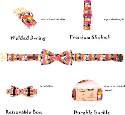 Lionheart glory Valentine's Dog Collar, Dog Collars with Bow, Pet Collar Adjustable Dogs Bowtie Pet Collars for Small Dogs