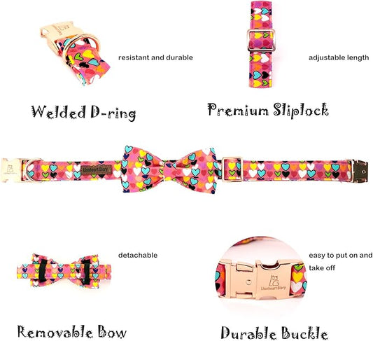 Lionheart glory Valentine's Dog Collar, Dog Collars with Bow, Pet Collar Adjustable Dogs Bowtie Pet Collars for Small Dogs