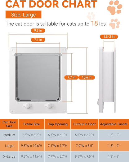LIBBEPET Cat Door Interior Door, Indoor Cat Doors, Large Pet Doors for Cats Up to 18 lbs(Frame Size 9.3" x 10.6"), Upgraded 4 Way Locking Kitty Door for Interior & Exterior Doors, Easy to Install