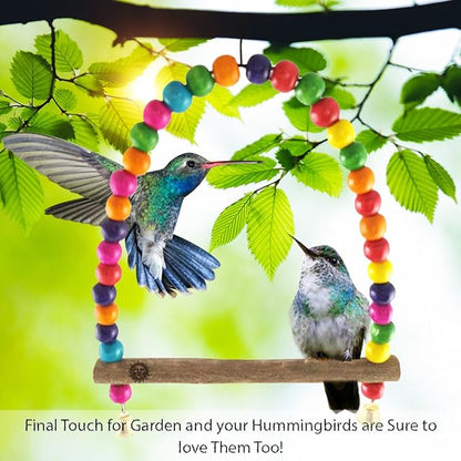 SunGrow Colorful Finch Swing Toy with Bells, Wooden Perch Stand for Canary, Lovebird & Budgie, 8.5x6 Inches, Sturdy Rocking Gym, Small Bird Cage Accessories to Balance, Exercise & Training