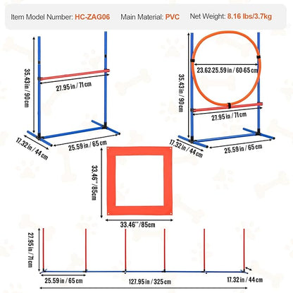 VEVOR Dog Agility Training Equipment, Dog Agility Course Backyard Set with Adjustable High Hurdles,Weave Poles,Jump Ring,Square Pause Box,Whistle,Foldable Bowl, Obstacle Course Kit with Storage Bag
