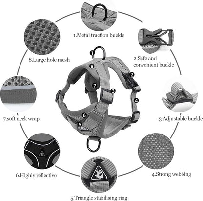 Wanheart cat Chest Harness and Leash, Anti-Escape Adjustable Soft mesh cat Leash and Chest Harness Set for All Types of Cats cat Vests (Grey, 11.02-16.5lb)