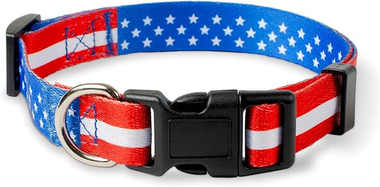 Native Pup American Flag Dog Collar- Red White and Blue- Patriotic Collars for 4th of July, USA- Adjustable Small, Medium, Large Breed Dogs (Small, Flag I)