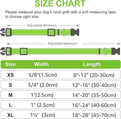 Joytale Reflective Dog Collar, Soft Neoprene Padded, Metal D-Ring, Nylon Pet Collar Adjustable for Medium Dogs, Green, M