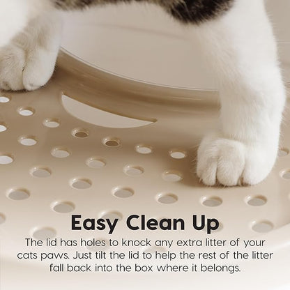 IRIS USA Top Entry Cat Litter Box, Large Enclosed with Litter Catching Lid and Scoop, Dog Proof, Cat Litter Box, White/Beige