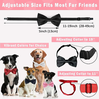 KOOLMOX Dog Bow Tie, Adjustable White Dog Collar Tie for Medium and Large Dogs Cats Pets Wedding Birthday Graduation Holiday Homecoming Costumes Grooming, 2-Pack