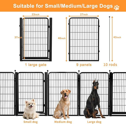 Dog Fence Indoor Pens Outside,Portable Outdoor Dog Playpen 40" H 10 Panels Pet Play Pen Exercise Pens for Puppys Small Medium Large Dogs RV Camping Yard Garden Wide Gate