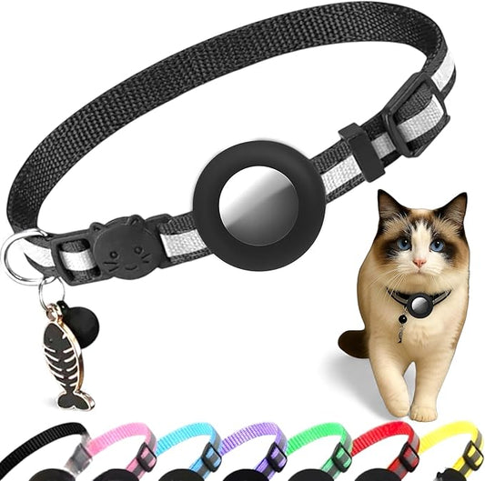 AirTag Cat Collar Breakaway – Reflective Kitten Collar with Holder for Apple AirTag Tracker, Bell & Cute Charm, Adjustable Lightweight Nylon for Boy & Girl Cats (Fits 8.66–13.78 in)