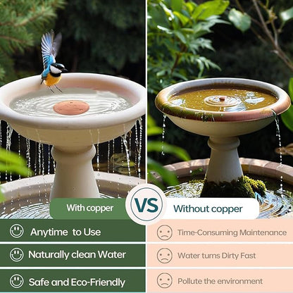 Bird Bath Copper Disk, Copper Bird Bath Purification Disk, Pure Copper Cleaning Disk with Triple-Point Support for Physical Safe Clean Water All-Season, Universal Fit for Outdoor Bird Baths & Bowls
