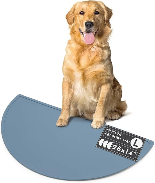 Should We Go -Waterproof Silicone Pet Food Mat - Non-Slip, Spill-Proof Feeding Mat for Floors, Raised Edge Design Easy-to-Clean Rubber Pad for Dog & Cat Bowls, 28" Across x 14" Deep, Large-Ocean Blue