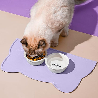 Cat Food Mat, Silicone Pet Feeding Mat for Floor Non-Slip Waterproof Dog Water Bowl Tray Cushion (17" x 10", Periwinkle Blue)