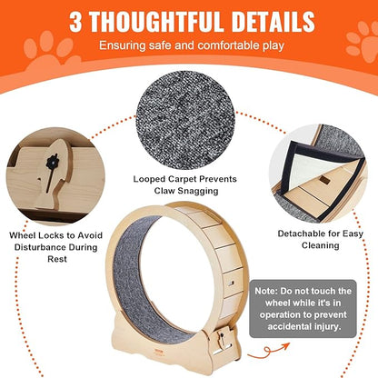 VEVOR Cat Exercise Wheel, Large Cat Treadmill Wheel for Indoor Cats, 35.8 inch Cat Running Wheel with Detachable Carpet and Cat Teaser for Running/Walking/Training, Suitable for Most Cats