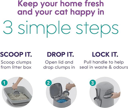 Litter Genie Easy Roll Cat Litter Disposal Pail | Odour Control, Refill Bags & Scoop