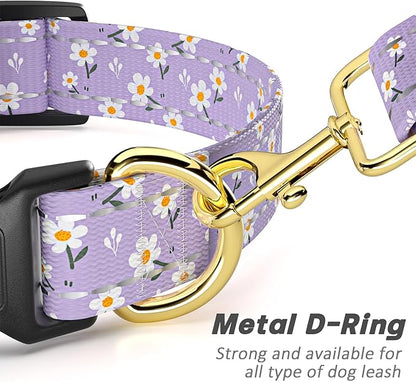 Reflective Dog Collar for Extra Small Dogs, Cute Flower Theme Adjustable Heavy-Duty Nylon Puppy Collar for Boy and Girl Female, Soft Pet Accessories with Quick Release Buckle, Purple White