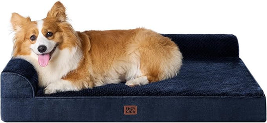 EHEYCIGA Large Dog Bed Memory Foam for Crate, Orthopedic Dog Bed Large Size Dogs with Washable Removable Cover, Waterproof Pet Sofa Couch with Nonskid Bottom, 35x22x6, Navy Blue