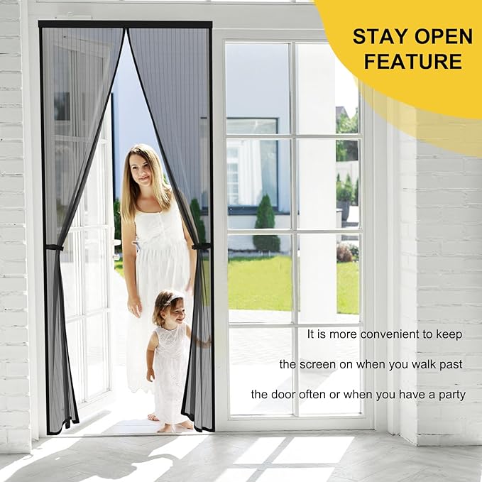 Magnetic Screen Door for 48 x 96 Inch French Door, Screen Itself Size: 50" x 97", Glass Sliding Door Heavy Duty Screen Door Mesh Curtain Keeps Bugs Out for Patio, Sliding Or Large Door