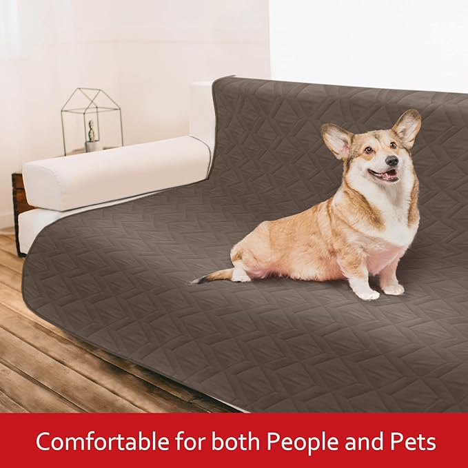 Moonsea Waterproof Blanket Dog Bed Cover with Non-Skid Bottom, Couch Cover for Dogs, Mattress Protector Furniture Protector, Bed Couch Sofa(86" X 82"), Chocolate