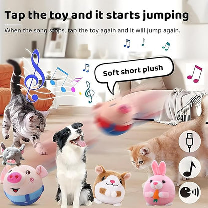 Interactive Dog Toys,Active Moving Pet Plush Toy with Recording and Music Modes, Jumping Squeaky Song shaking Interactive Dog Ball,Rechargeable Dog Toys to Keep Them Busy,Plush Pet Toy(Smile Blue Pig)
