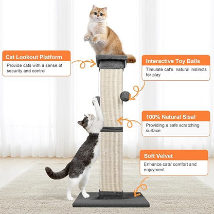 Cat Scratching Post 33 Inch Nature Sisal Scratch Post for Indoor Cats, Large Cat Scratcher Protect Your Furniture, for All Breeds Grey