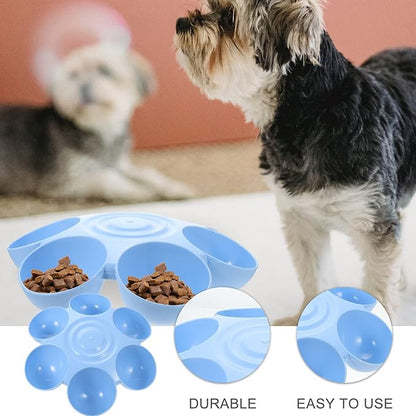 Puppy Litter Bowl Cat Bowls Dog Food Water Bowls Flower Shaped 6 Bowls Pet Feeding Dish Multiple Cat Feeder Dog Treats Dispenser for Puppy Kitten Blue Feeding Station