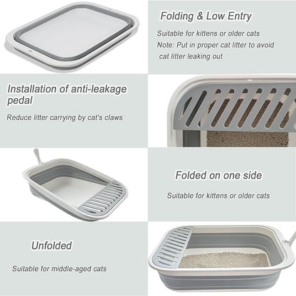 Collapsible Small Cat Litter Box for Kittens Open Potty Pan Travel Foldable Waterproof Shallow Anti-Splash Removable Semi-Enclosed Kitten Kitty Puppy Small Animals Senior Pet (Pink)