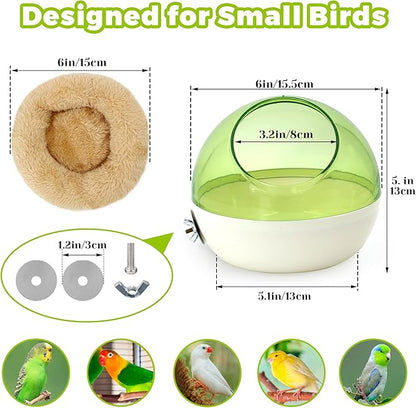 Bird Nest for Cage Bite-Resistant, Washable Clear Observation Small Bird House Hanging, Warm Birds Bed Plush Hut, Parakeet Nest to Lay Eggs Breeding Sleeping for Budgie Lovebird Canary (Green, Clear)