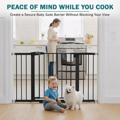 Mumeasy 29.7–48" Baby Gate for Stairs, Dog Gate for Doorways, Auto Close Child Gate, Indoor Safety Pet Gate with Walk Thru Door, Easy Install Pressure Mounted Extra Wide Gate for Kitchen, House, Black