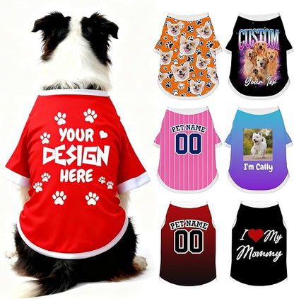 Custom Dog Shirt with Name Photo Text Logo Personalized Dog Pullover Shirts Customized T Shirt Clothes Gifts for Small Medium Large Dogs Cats Pet