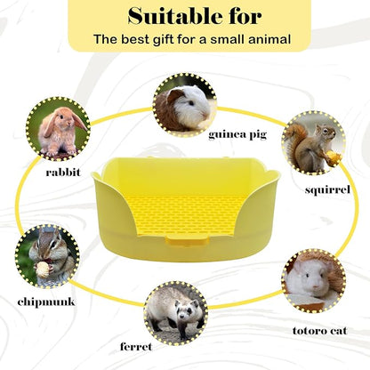 15.1"X11.0" Large Rabbit Litter Box,Plastic Square Rabbits Potty Trainer with Bigger Pan Bunny Corner Toilet Box with Small Animal Disposable Liner for Guinea Pigs Hamster Chinchilla(Yellow)