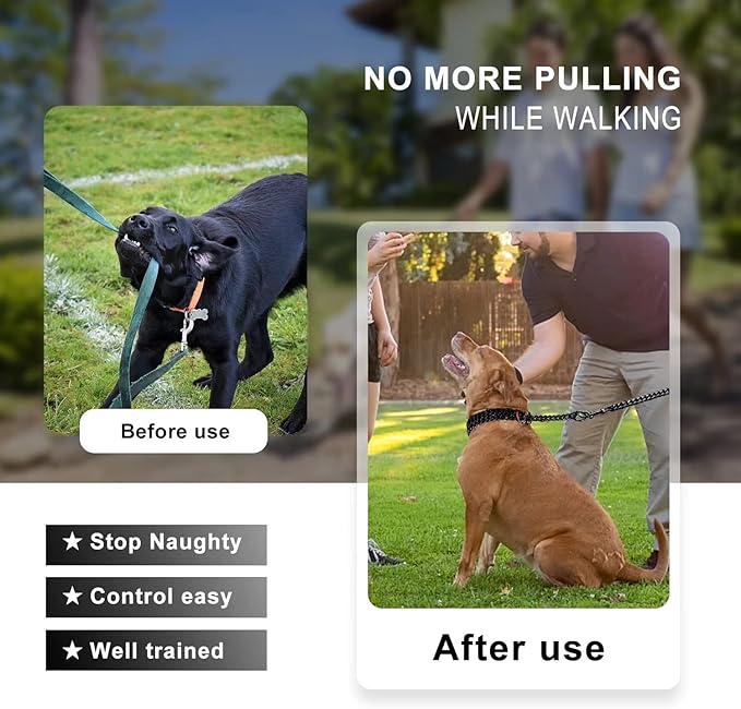 Stainless Steel Black Dog Chain Collar - Adjustable, Chew Proof, Double Row, Cuban Link, Walking Collar for Large, Small, Medium Dogs
