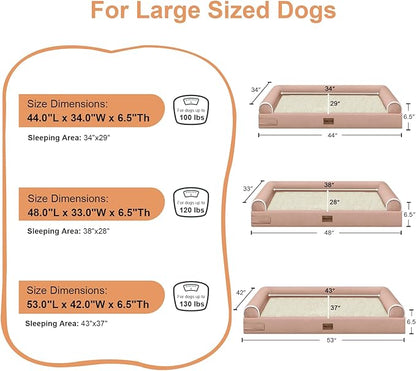 Large Dog Bed Orthopedic Washable: Jumbo Dog Bed Bolster Extra Large Dogs Egg Crate Foam Sofa Couch Waterproof Removable Cover - Pink