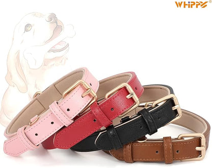 WHIPPY Airtag Leather Dog Collar GPS Tracker Air Tag Puppy Collar Adjustable Soft Leather Padded Dog Collar with Airtag Holder Case for Small Medium Large Dog Pet Backpack,Pink,XS