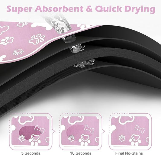Dog Cat Mat for Food and Water,Rapid Absorbent Pet Feeding Mat, Bone Shaped Dog Placemat Bowl Mat with Rubber Backing,No Stains Pet Food Mats Indoor, Pet Accessories Supplies,Pink 23"×36"