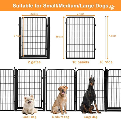 Dog Fence Outdoor Pens Outside,Portable Dog Play Pen 40" H 18 Panels Pet Playpen Exercise Pens for Puppys Small Medium Large Dogs RV Camping Yard Garden Indoor Wide Gate