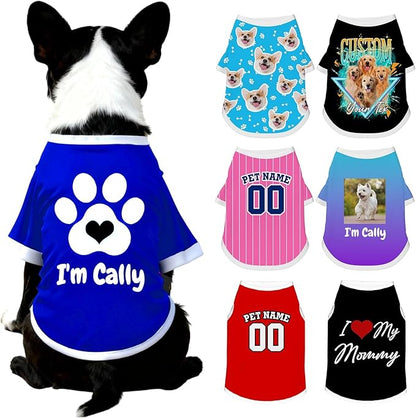 Custom Dog Shirt with Name Photo Text Logo Personalized Dog Pullover Shirts Customized T Shirt Clothes Gifts for Small Medium Large Dogs Cats Pet