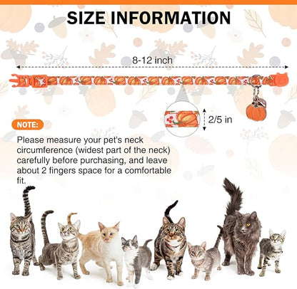 Thanksgiving Cat Collar Breakaway, Halloween Kitten Collar with Bells for Boy Girl Cat, 2 Pack Adjustable Cute Cat Collar with Bow & Pumpkin for Male Female Cat, Orange Bowtie Shirt Collar