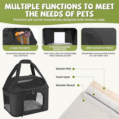 Premium Cat Carrier for Pets Up to 20 Lbs, Cat Travel Bag Soft-Sided Backpack Pet Carriers with Padded Shoulder Strap, Dog Carrier for Small Dogs Puppy Carry Airline Approved, Black