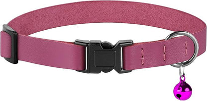 Breakaway Cat Collar with Bell - Leather Adjustable Kitten Collars with Safety Quick Release Buckle - Soft Small Pet Collars for Girl & Boy Cats (Pink)