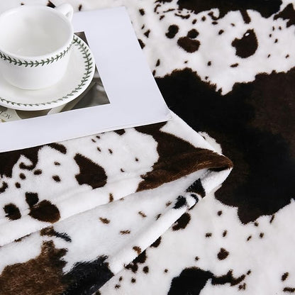 Bnuitland Cow Printed Fleece Flannel Throw Blanket, 300 GSM Double Sided Fuzzy Fluffy Blanket for Bed Sofa Couch Travel, Super Soft Lightweight for Adults and Kids, 50×60 inch