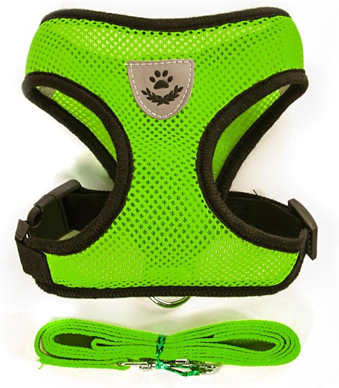shudyear Summer cat Chest Harness and Leash, Anti-Escape Adjustable Soft mesh cat Leash and Chest Harness Set for All Types of Cats cat Vests (Size S,Green)