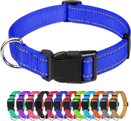 TagME Reflective Nylon Dog Collars, Adjustable Classic Pet Collar with Quick Release Buckle for Extra Large Dogs, Royal Blue, 1¼" Width