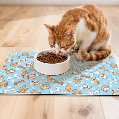 Dog Food Mat for Pet Cat Food Mat, Blue Absorbent Quick Dry Dog Bowl Mats for Food and Water, Non-Slip Cat Pet Feeding Mats for Floor Placemats 12"x20"