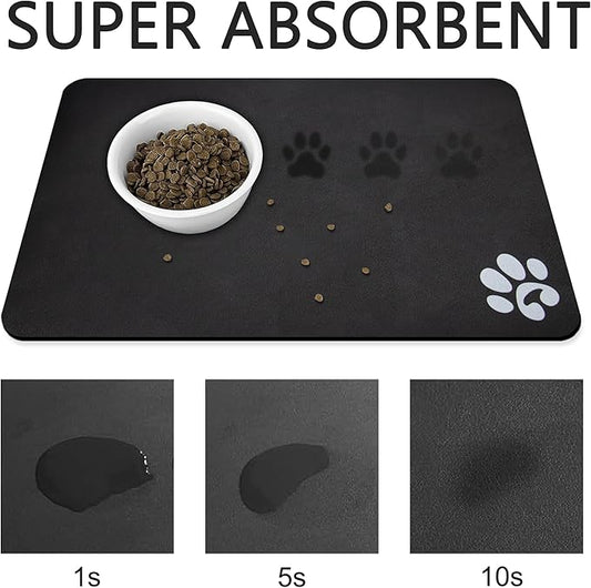 YCT Pet Cat Food Mats - Non-Slip Super Absorbent, 18.1 x 11.8 inches, Dark Grey