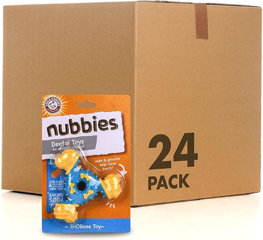 ARM & HAMMER for Pets Nubbies TriBone Dog Dental Toy Best Dog Chew Toy for Moderate Chewers Dog Dental Toy Helps Reduce Plaque & Tartar Peanut Butter Flavor Baking Soda (Pack of 24)