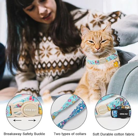 ARING PET 2 Pack Easter Dog Cat Collars, Cute Breakaway Kitten Small Easter Egg Rabbit Chick Collars with Bells for Girl Boy Cats-Blue & Mint Green