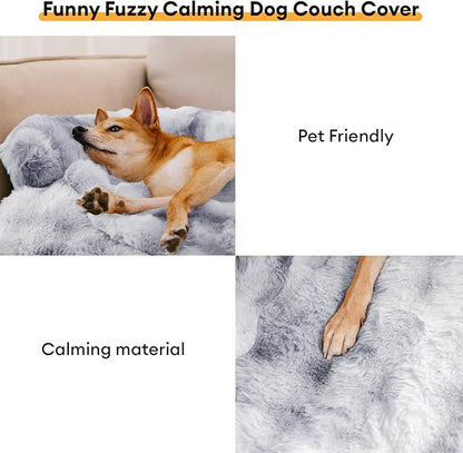 FUNNY FUZZY Pet Fluffy Fuzzy Couch Cover, Calming Washable Dog Bed Sofa Protector Pets Mat for Small Dogs and Cats (Tie-dye Grey, 27"×22"×4.7")